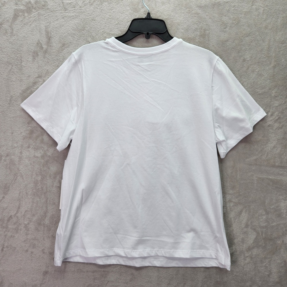CeCe Womens Large White Oversized Black Bow Front T-Shirt Cropped Short Sleeve‎ - Picture 3 of 9